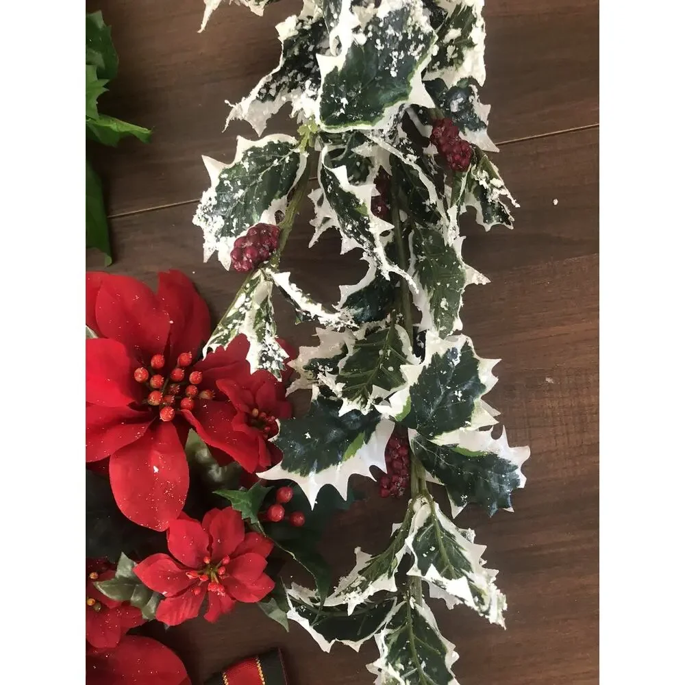 Vtg Christmas Floral Poinsettia Leaves Berries Crafts Bits And Pieces